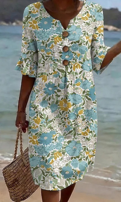 Damen Blumenprint-Kleid aus Leinenmischung