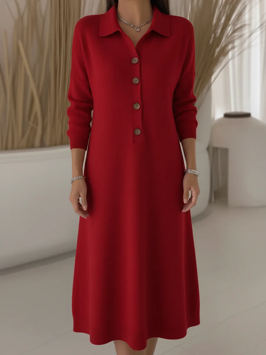 Robe midi en tricot à col polo classique rouge