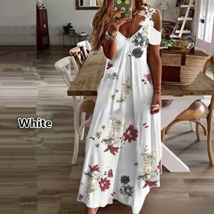 Locker geschnittenes Kleid mit Spitzen-Neckholder und V-Ausschnitt, modischem Print