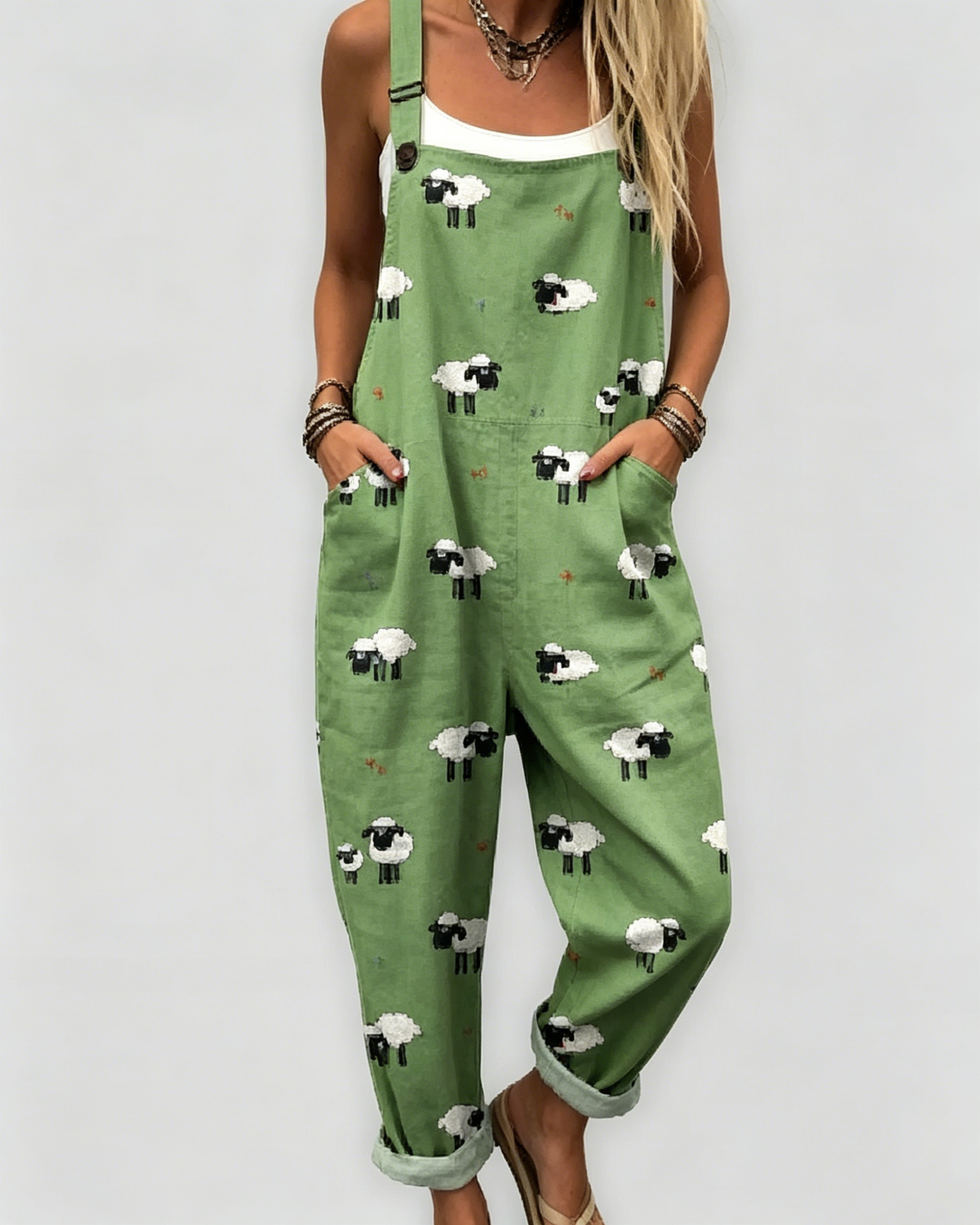 Bedruckte Loose-Overalls | Lässiger ärmelloser Damen-Jumpsuit