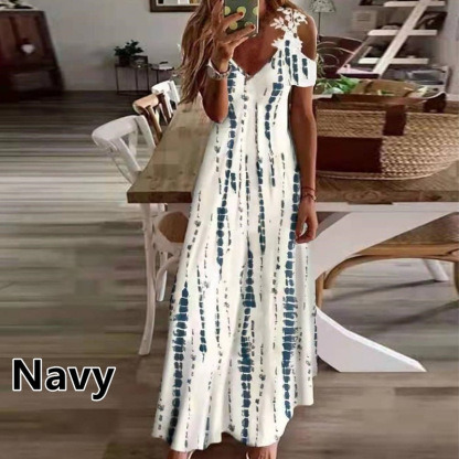 Locker geschnittenes Kleid mit Spitzen-Neckholder und V-Ausschnitt, modischem Print