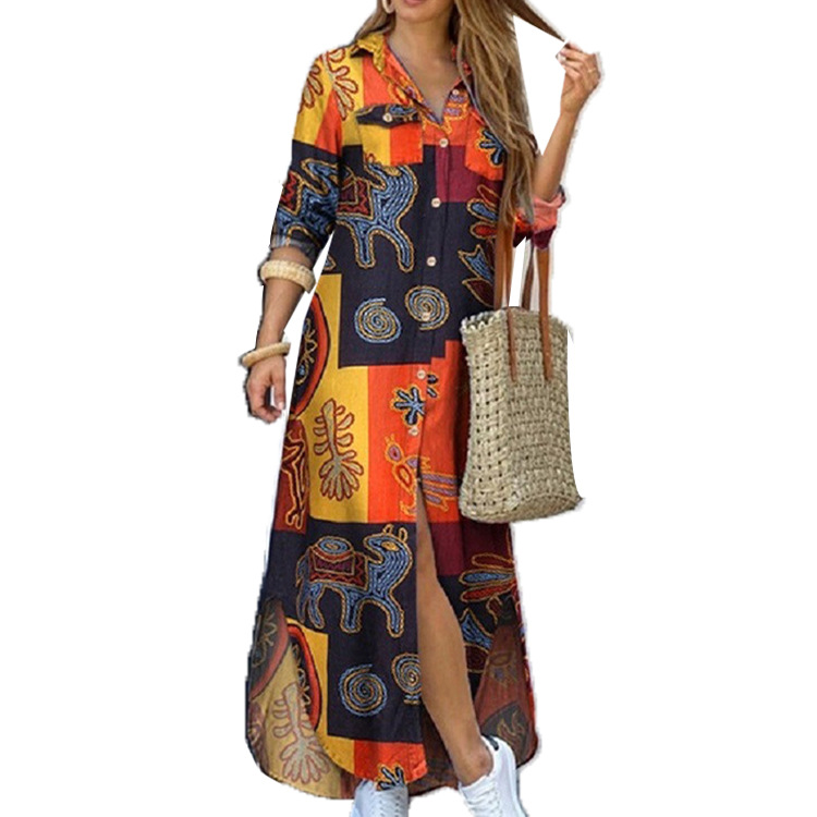Einreihiges, locker sitzendes Kleid mit Kragen
