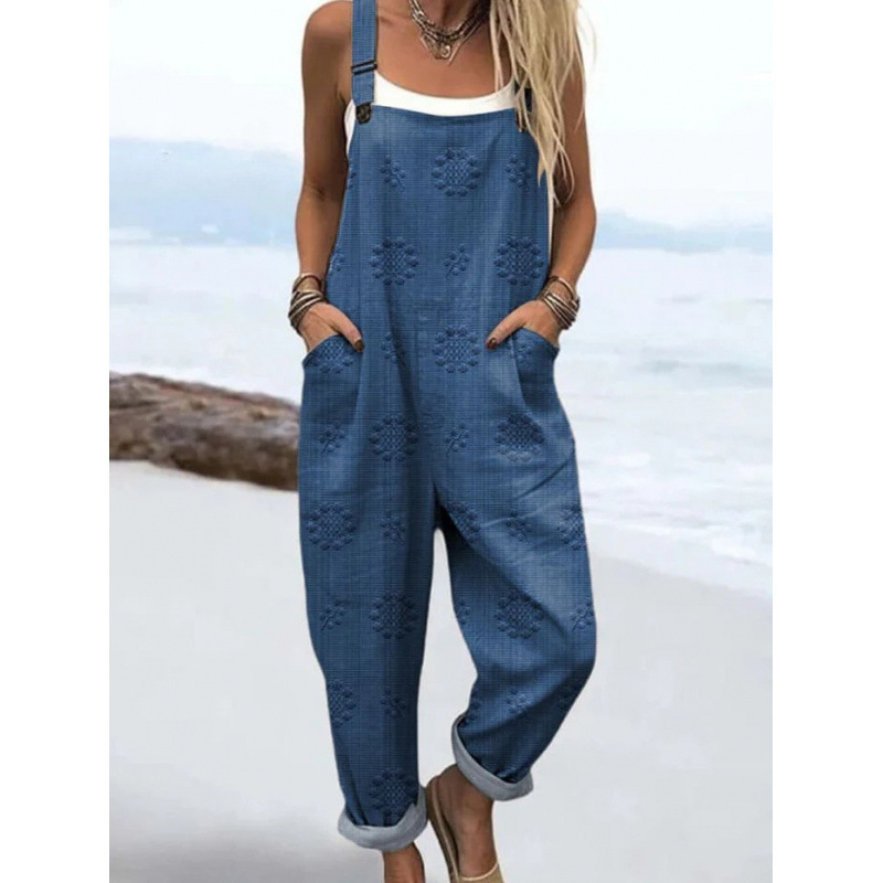 Bedruckte Loose-Overalls | Lässiger ärmelloser Damen-Jumpsuit