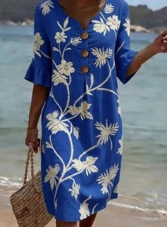 Damen Blumenprint-Kleid aus Leinenmischung