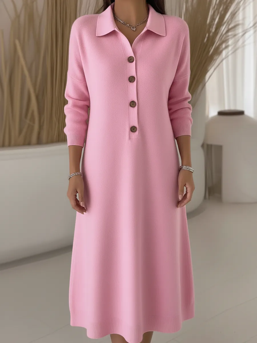 Robe midi en tricot à col polo classique rose