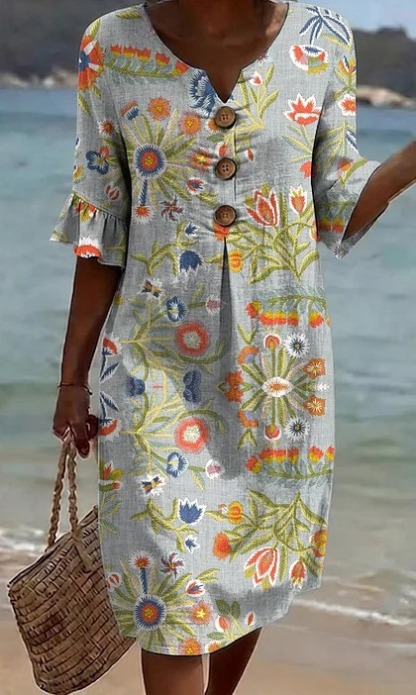 Damen Blumenprint-Kleid aus Leinenmischung