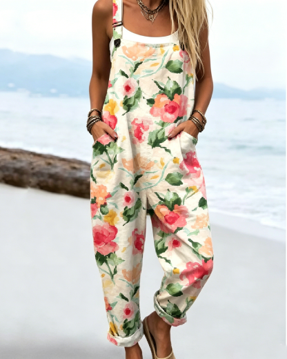 Bedruckte Loose-Overalls | Lässiger ärmelloser Damen-Jumpsuit