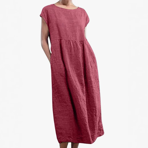 einfarbiges, ärmelloses, locker sitzendes Kleid mit Taschen