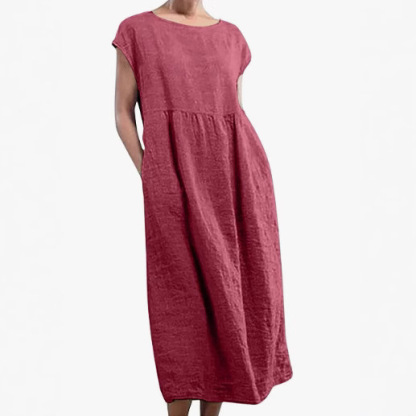 einfarbiges, ärmelloses, locker sitzendes Kleid mit Taschen