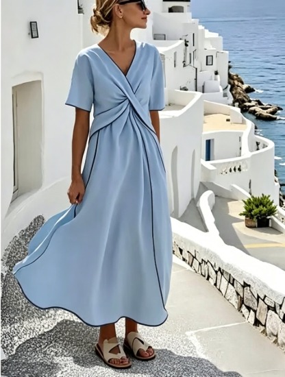 Gestreiftes Maxikleid aus Leinenmischung zum Wickeln für Damen