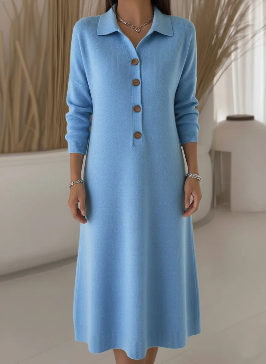 Robe midi en tricot à col polo classique en bleu