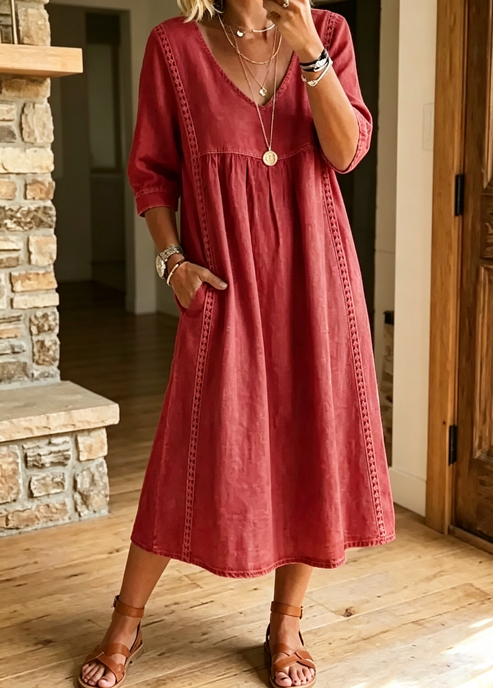 Boho Übergroßes Leinen-Midi-Kleid