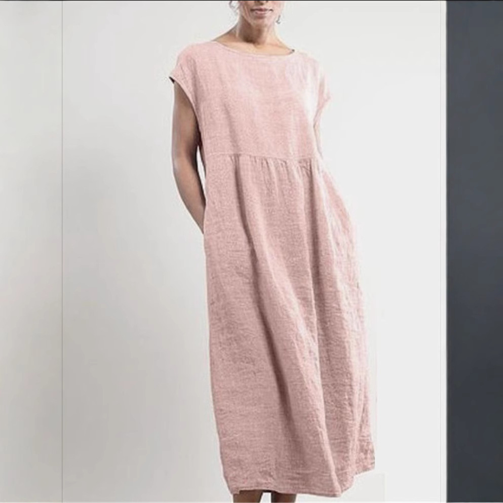 einfarbiges, ärmelloses, locker sitzendes Kleid mit Taschen