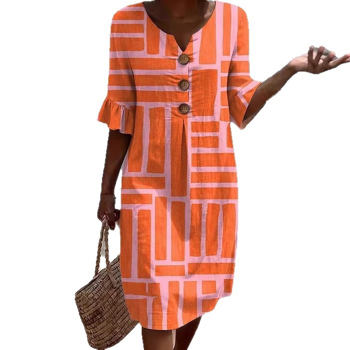 Damen Blumenprint-Kleid aus Leinenmischung