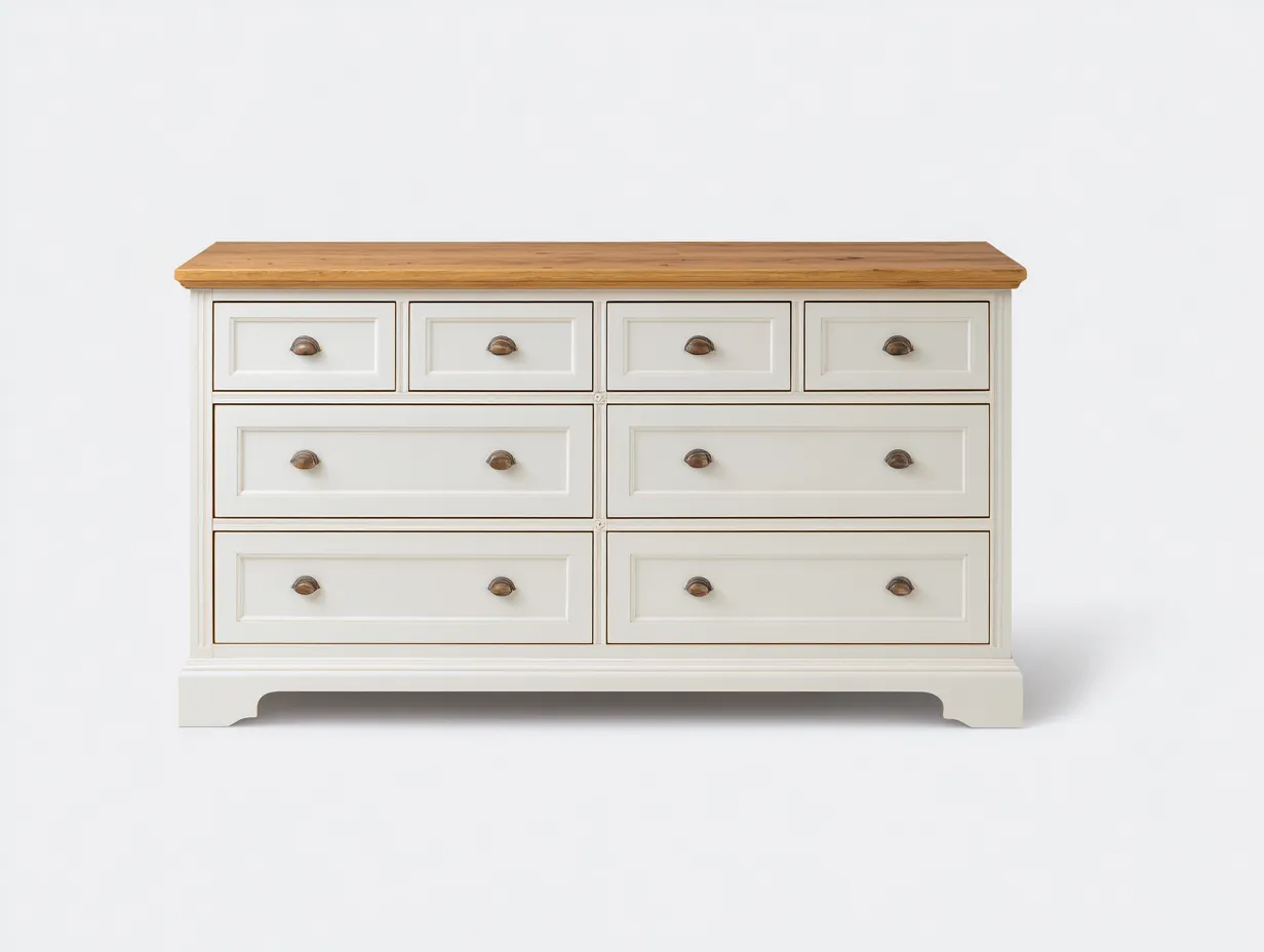 Cassettiera - legno-MDF - 142x42x88 cm - bianco-marrone - stile classico-Dengetly