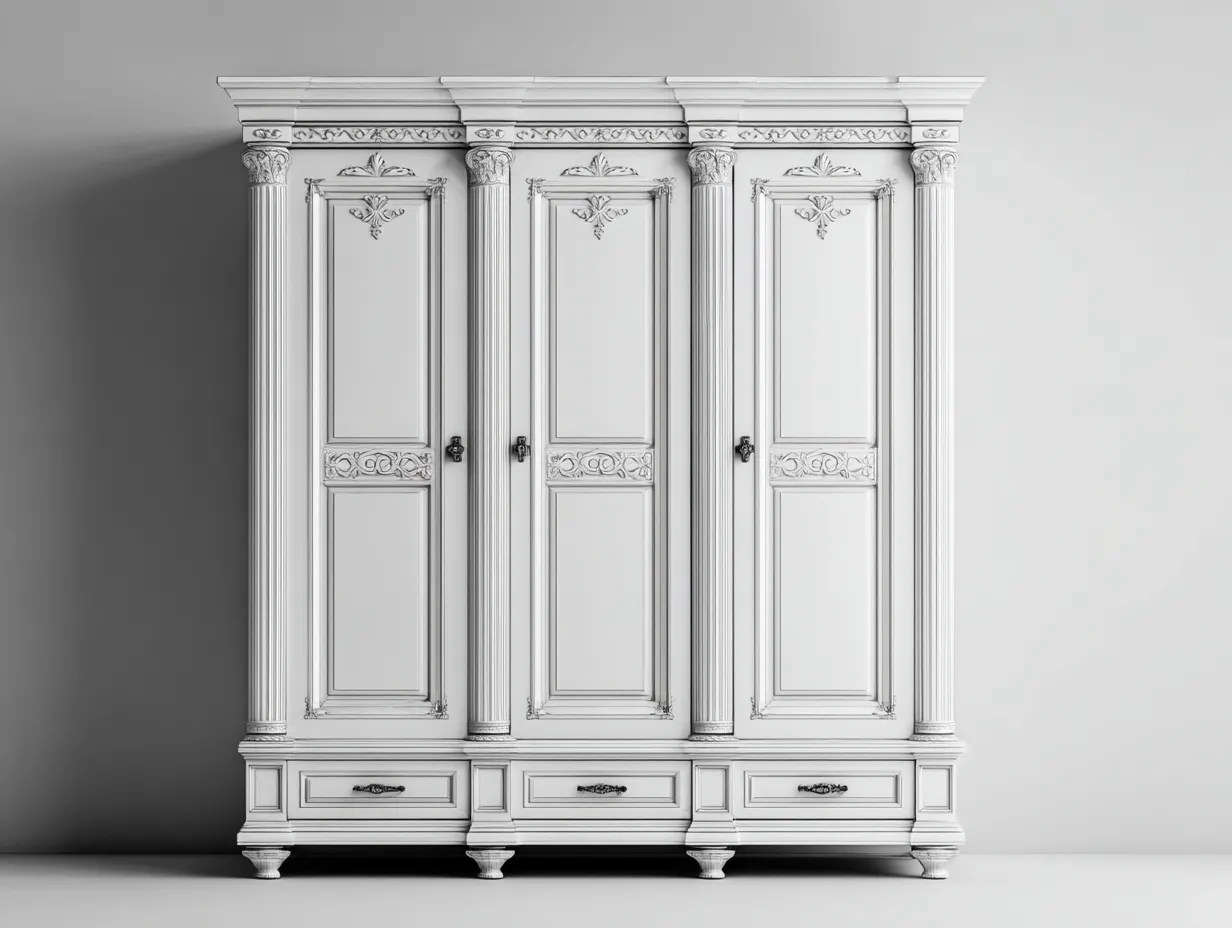 Armadio - Legno-MDF - 242x64x225 cm - Bianco - Stile classico-Dengetly