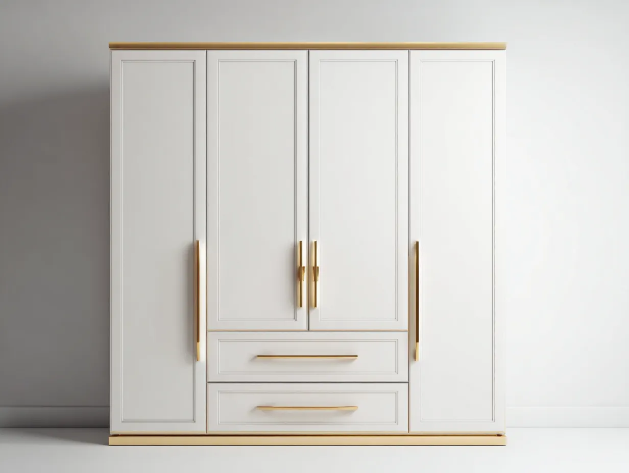 Armadio - Legno-MDF-Metallo - 198x58x205 cm - Bianco-Oro - Stile moderno-Dengetly