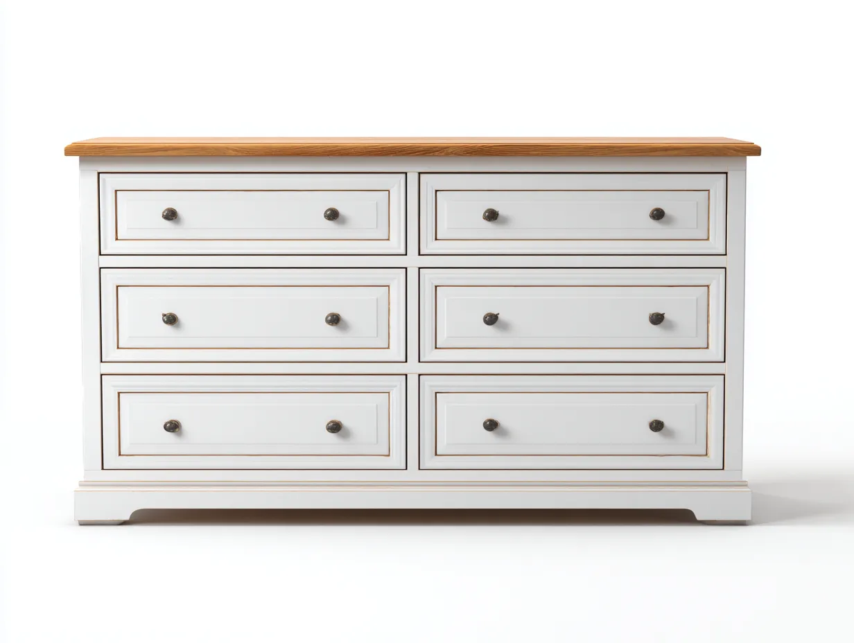 Cassettiera - legno-MDF - 150x44x86 cm - bianco-marrone - stile classico-Dengetly