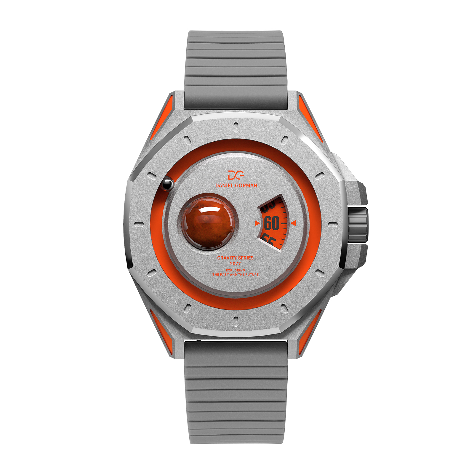 Gravity Series 2077 futuristic quartz watch with silicone strap and orbital design DG0132