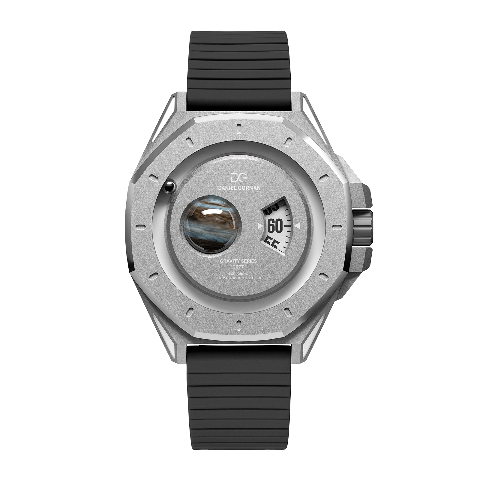 Gravity Series 2077 futuristic quartz watch with silicone strap and orbital design DG0132