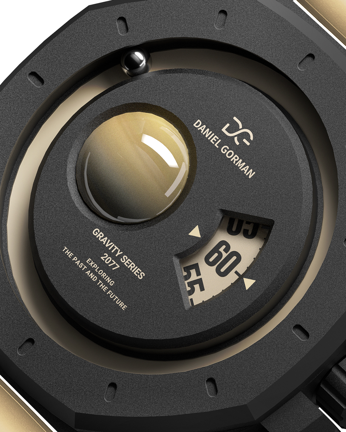 Gravity Series 2077 futuristic quartz watch with silicone strap and orbital design DG0132
