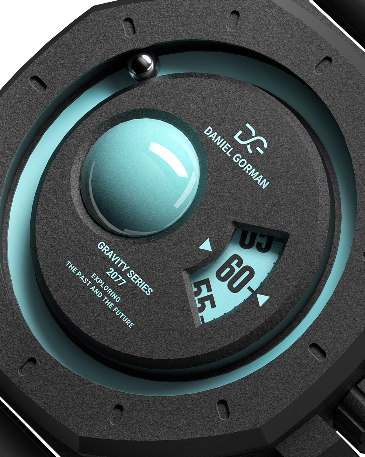 Gravity Series 2077 futuristic quartz watch with silicone strap and orbital design DG0132
