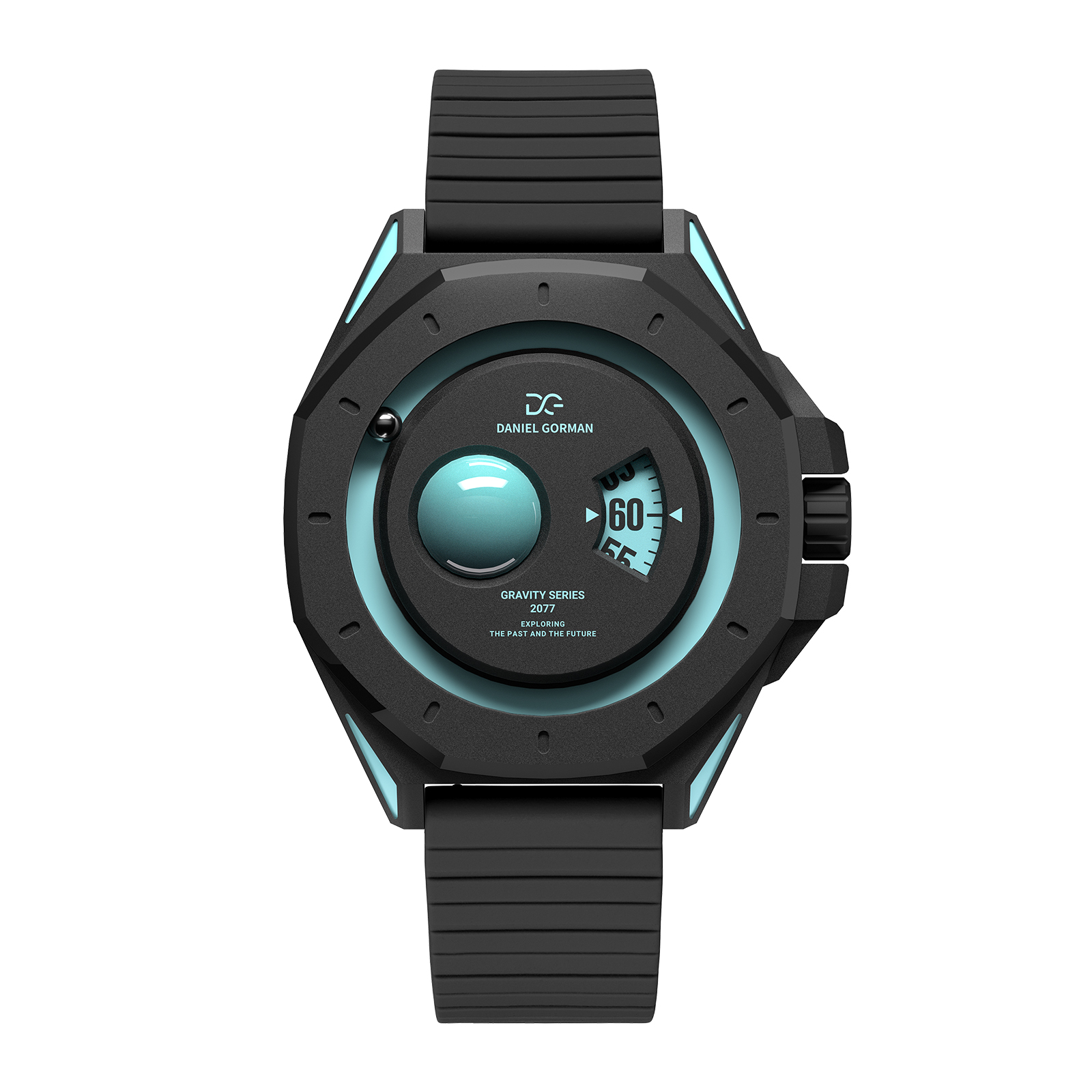 Gravity Series 2077 futuristic quartz watch with silicone strap and orbital design DG0132