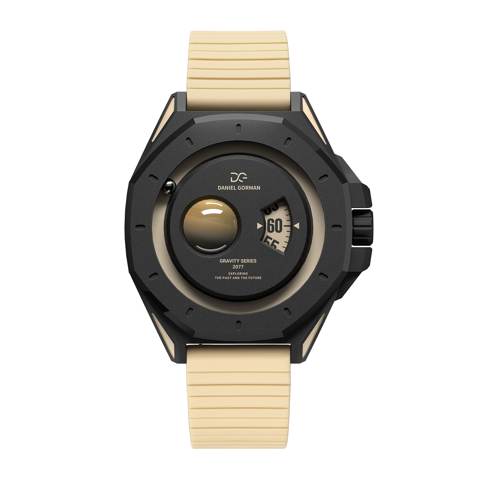 Gravity Series 2077 futuristic quartz watch with silicone strap and orbital design DG0132