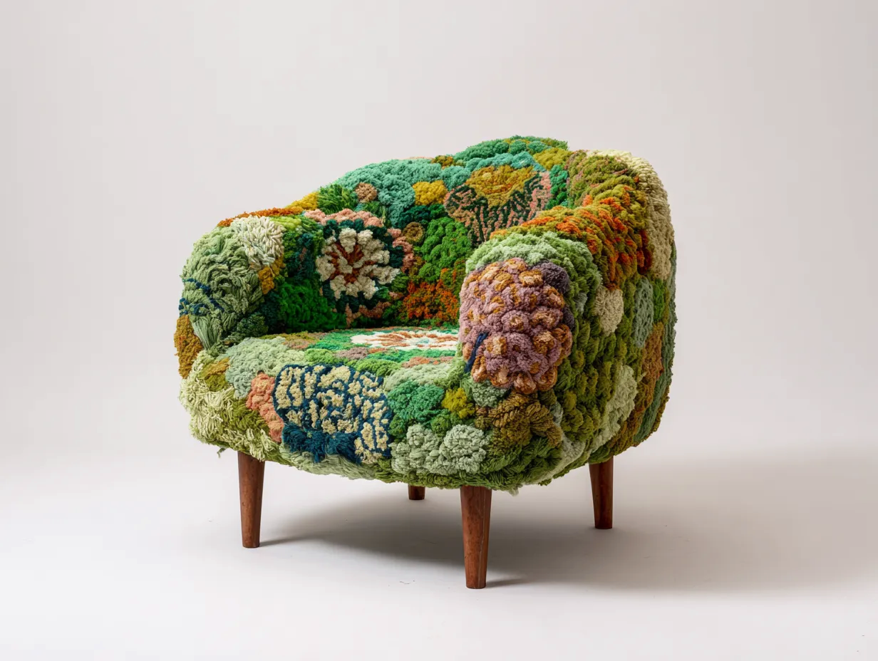 Fauteuil - tissu-bois - 91x87x83 cm - vert-multicolore - style patchwork naturel-Pinemybase