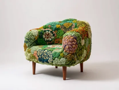 Fauteuil - tissu-bois - 91x87x83 cm - vert-multicolore - style patchwork naturel-Pinemybase