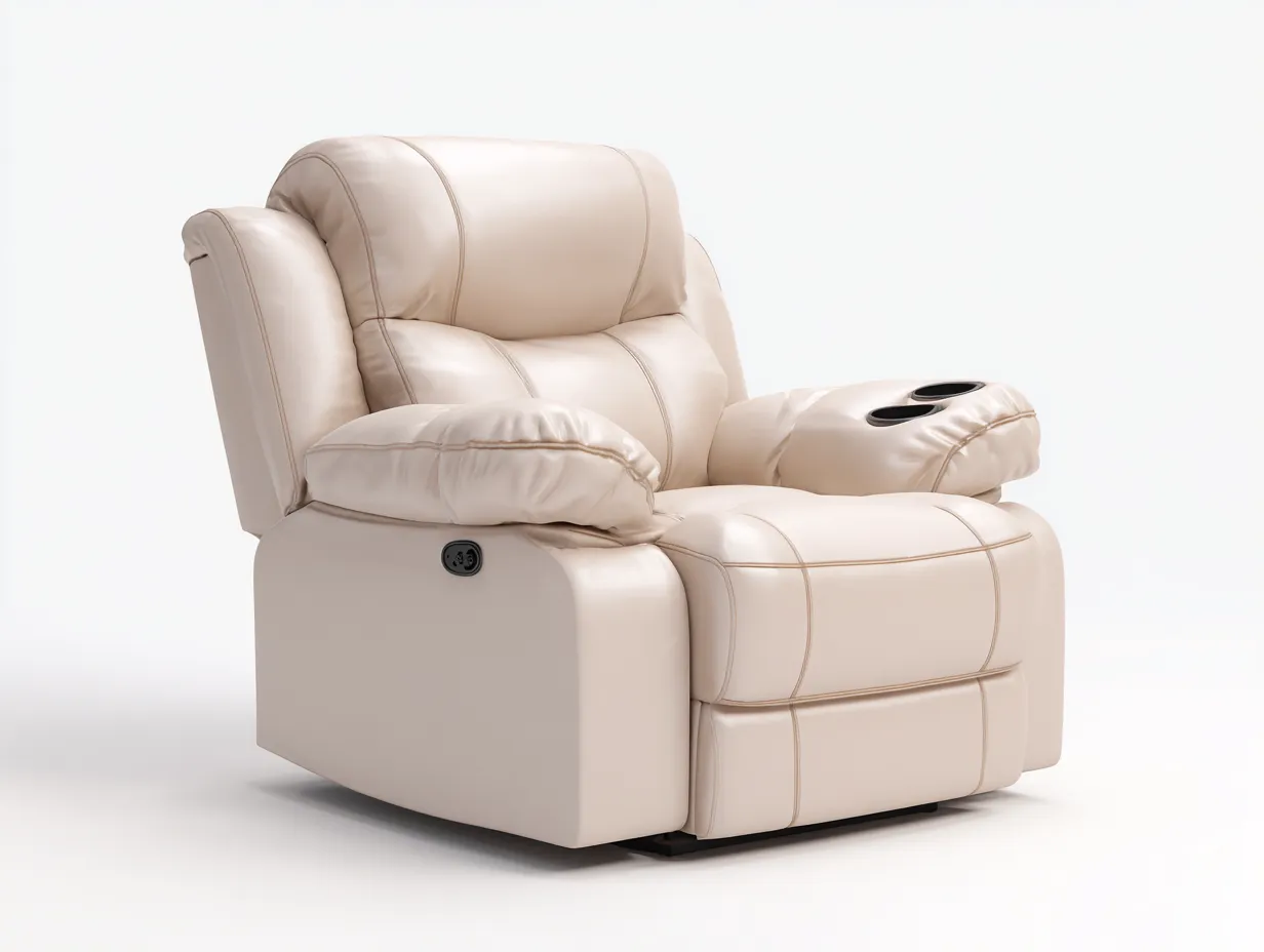 Fauteuil relax en cuir 98x96x102 cm - beige clair - confort inclinable avec accoudoir fonctionnel pour salon-Pinemybase