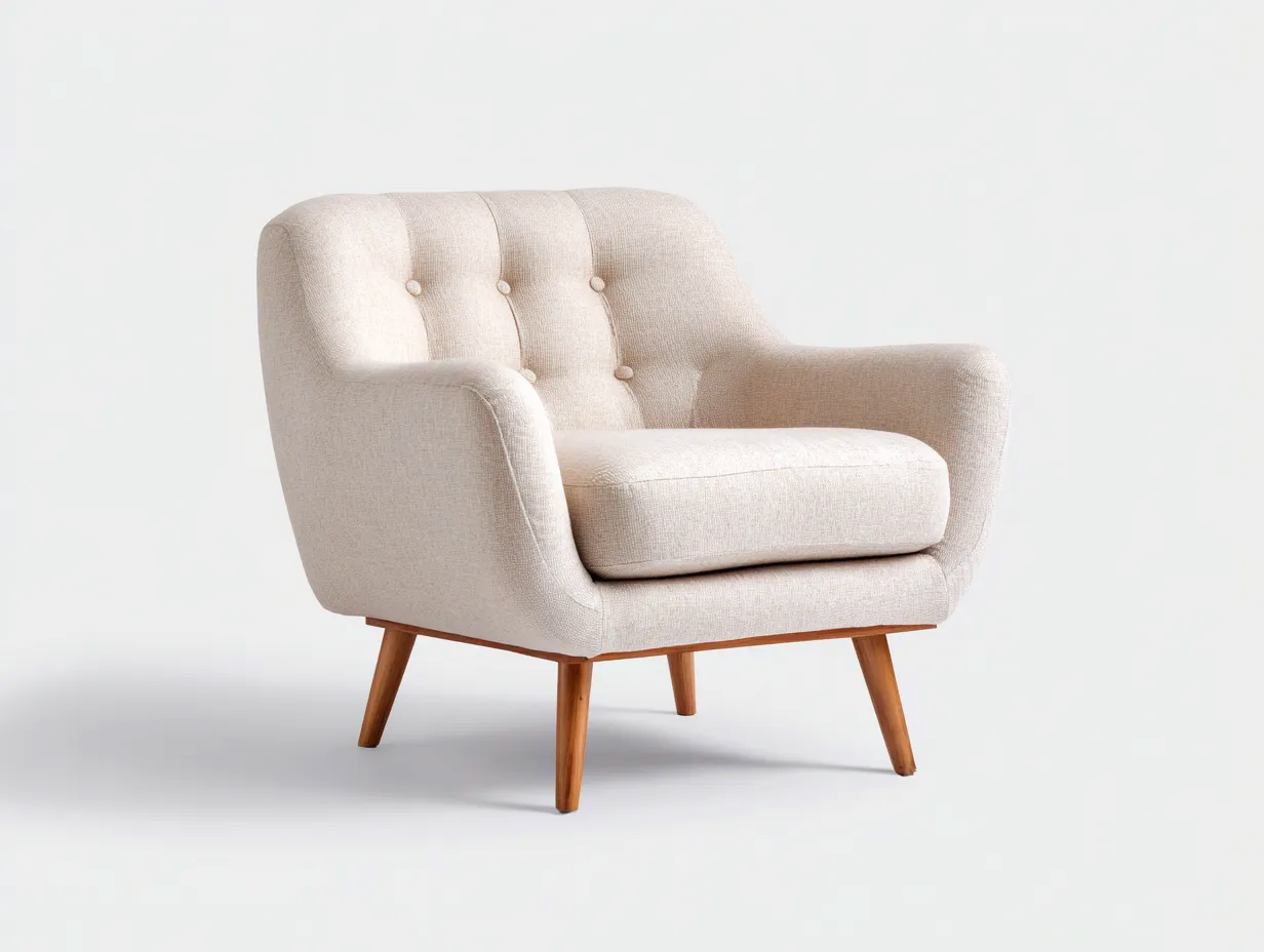 Fauteuil - tissu-bois - 86x82x87 cm - beige-bois naturel - style scandinave moderne-Pinemybase