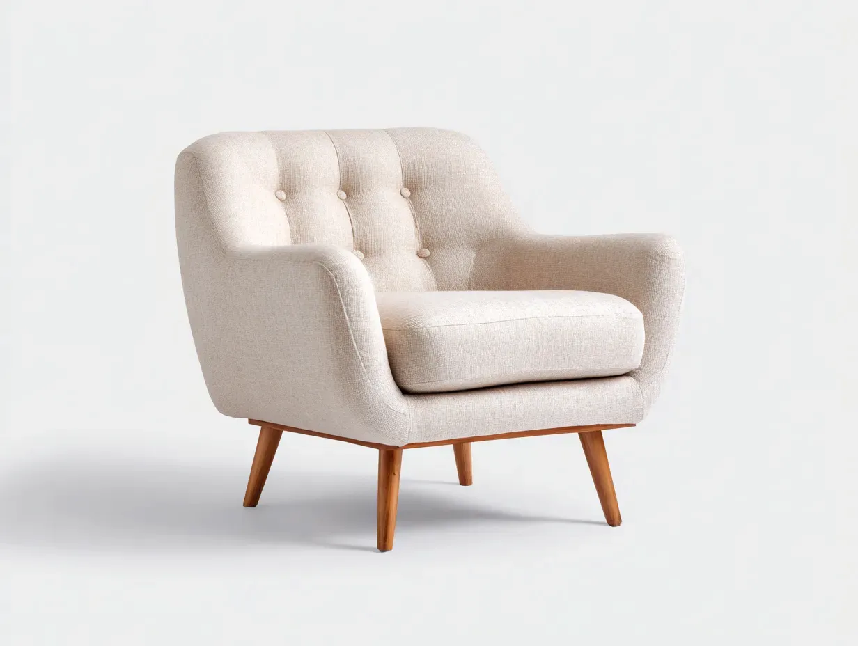 Fauteuil - tissu-bois - 86x82x87 cm - beige-bois naturel - style scandinave moderne-Pinemybase