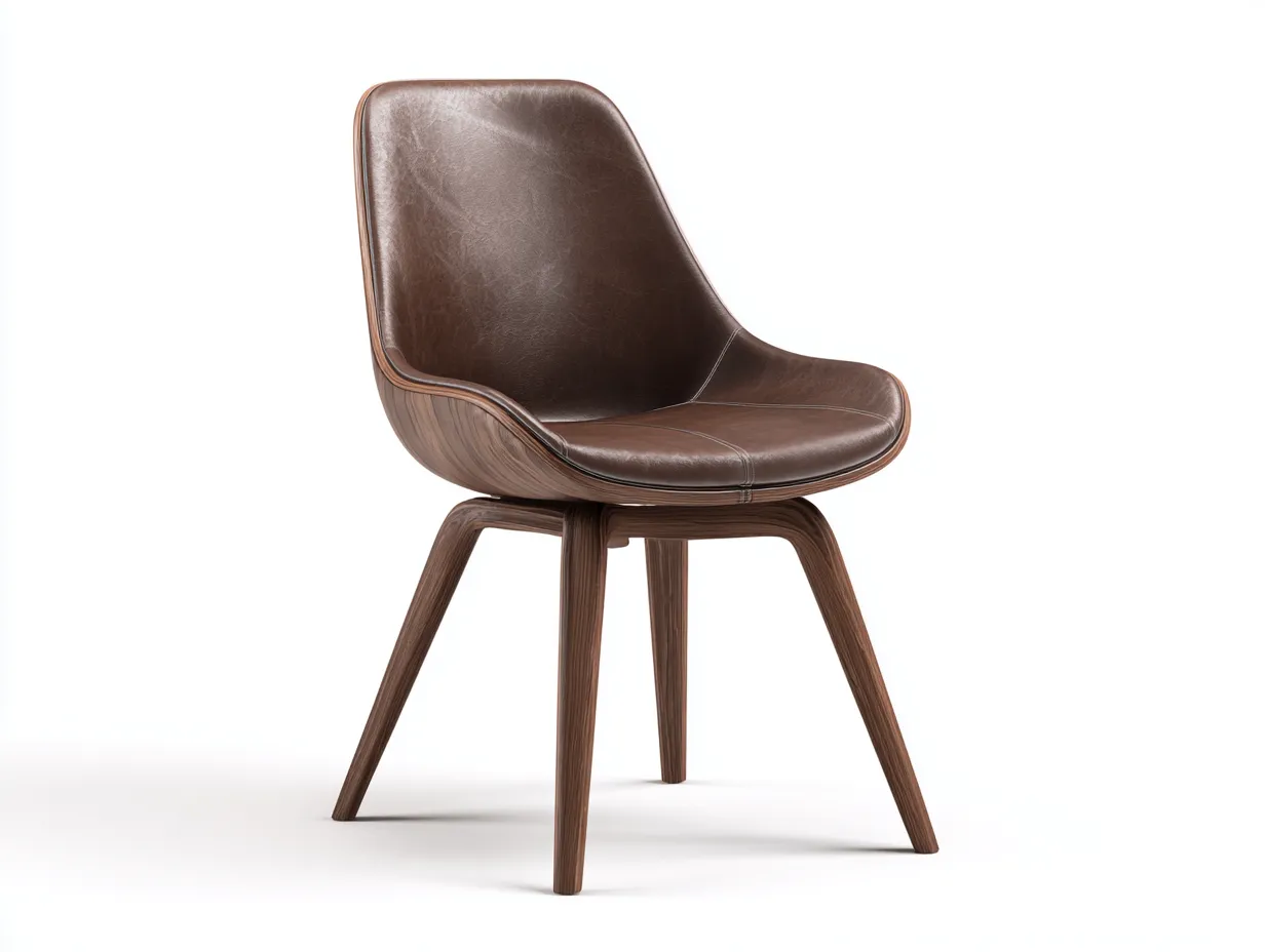 Chaise de salle à manger en bois et cuir 50x55x82 cm - brun foncé et bois naturel - assise rembourrée style contemporain-Pinemybase