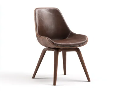 Chaise de salle à manger en bois et cuir 50x55x82 cm - brun foncé et bois naturel - assise rembourrée style contemporain-Pinemybase