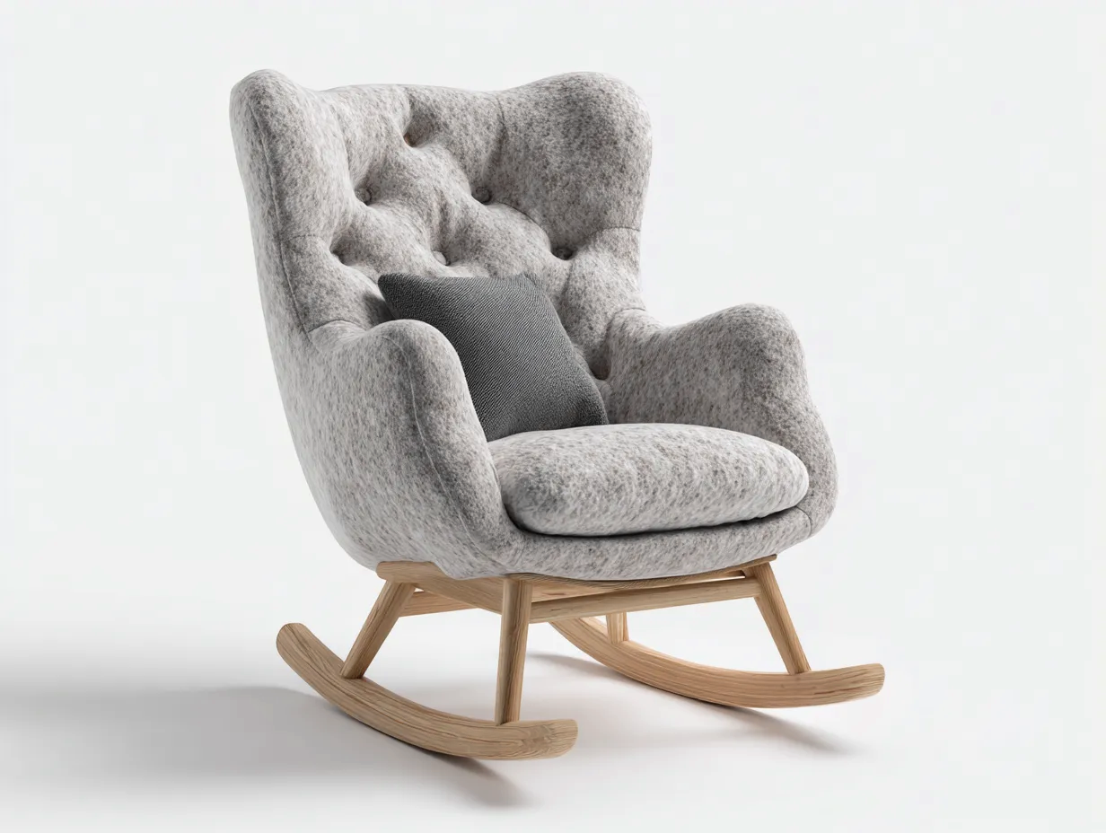 Fauteuil à bascule - tissu-bois - 93x80x106 cm - gris - style classique-Pinemybase