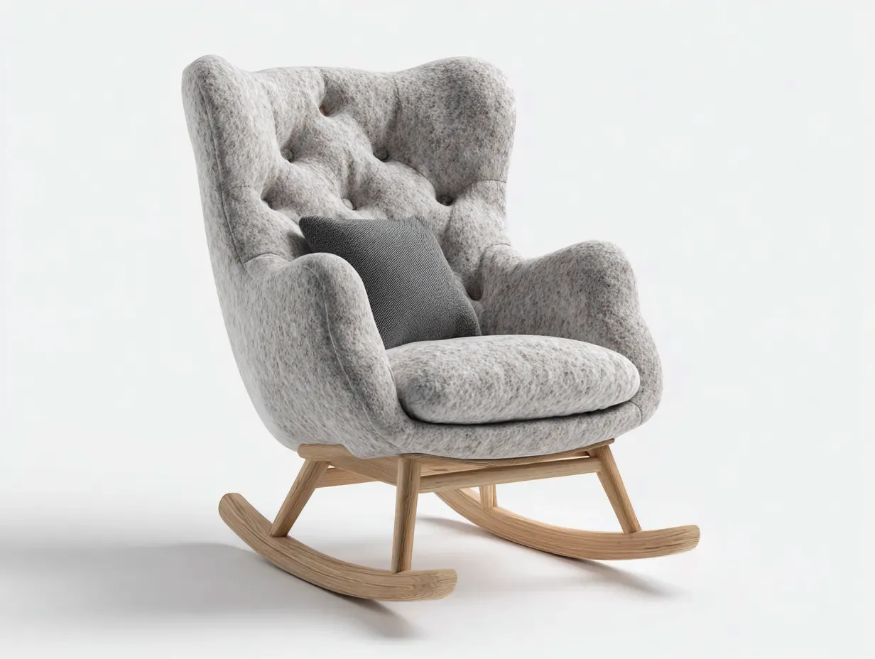 Fauteuil à bascule - tissu-bois - 93x80x106 cm - gris - style classique-Pinemybase