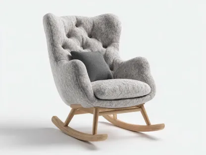 Fauteuil à bascule - tissu-bois - 93x80x106 cm - gris - style classique-Pinemybase
