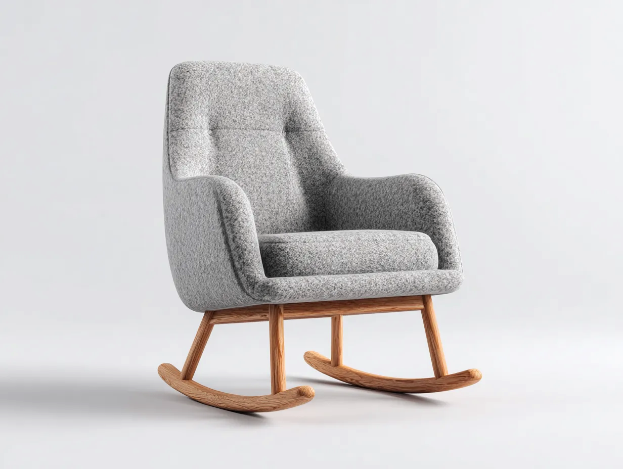 Fauteuil à bascule - tissu-bois - 93x80x106 cm - gris - style classique-Pinemybase