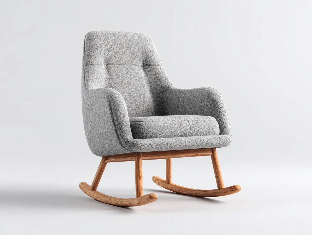 Fauteuil à bascule - tissu-bois - 93x80x106 cm - gris - style classique-Pinemybase