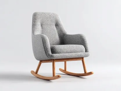Fauteuil à bascule - tissu-bois - 93x80x106 cm - gris - style classique-Pinemybase