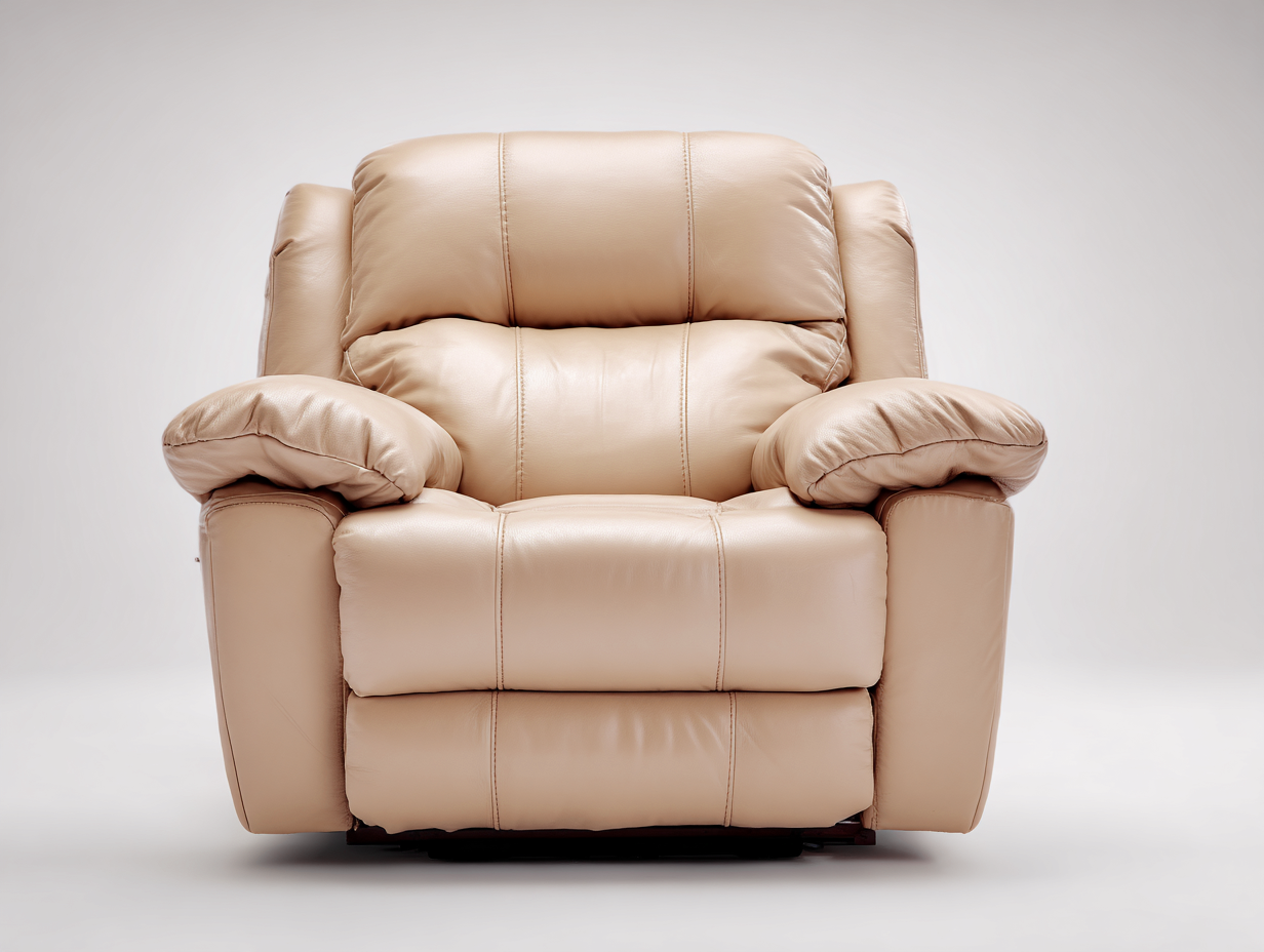 Fauteuil relax en cuir 95x90x105 cm pour salon - coloris beige - style confortable-Pinemybase