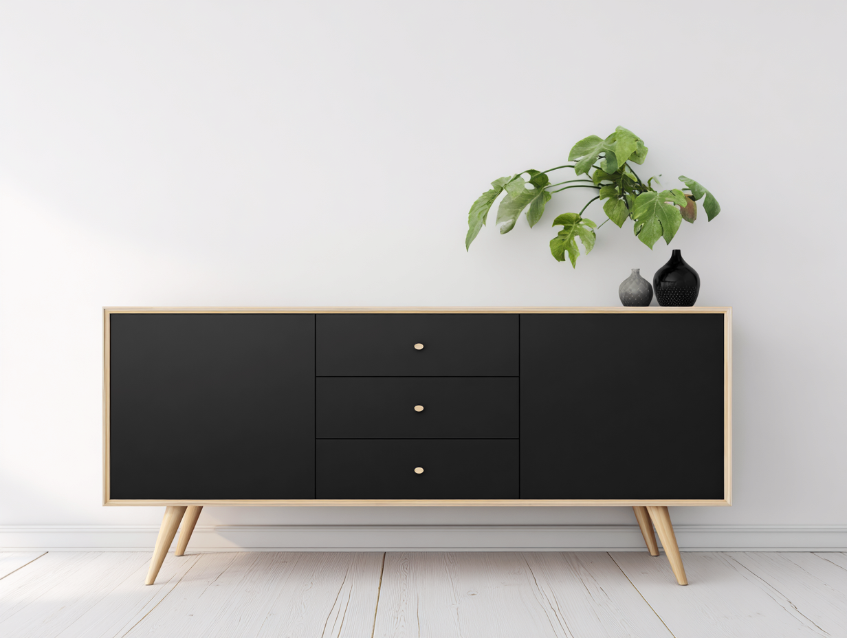 Meuble d'entrée en bois 160x40x75 cm - Noir-Bois naturel - Style contemporain fonctionnel-Pinemybase
