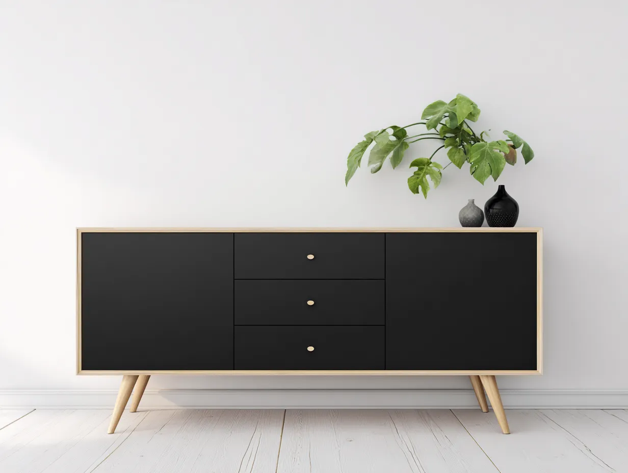 Meuble d'entrée en bois 160x40x75 cm - Noir-Bois naturel - Style contemporain fonctionnel-Pinemybase