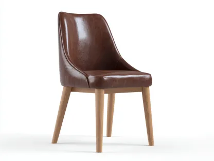 Chaise de salle à manger-cuir synthétique-bois-54 x 48 x 83 cm-marron-style moderne-Pinemybase
