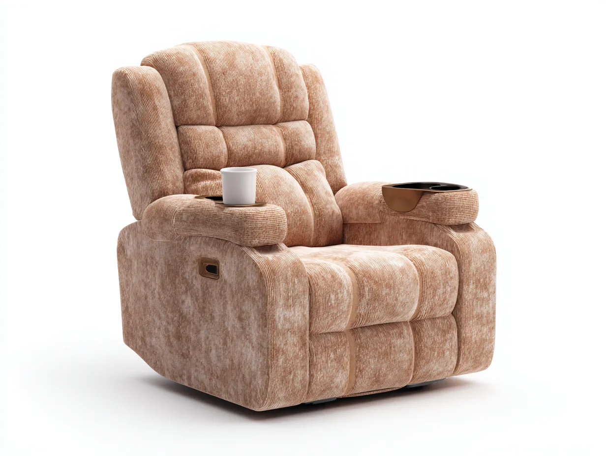 Fauteuil relax en tissu beige clair 100x96x108 cm - Beige clair - Relaxation manuelle avec porte-gobelets-Pinemybase