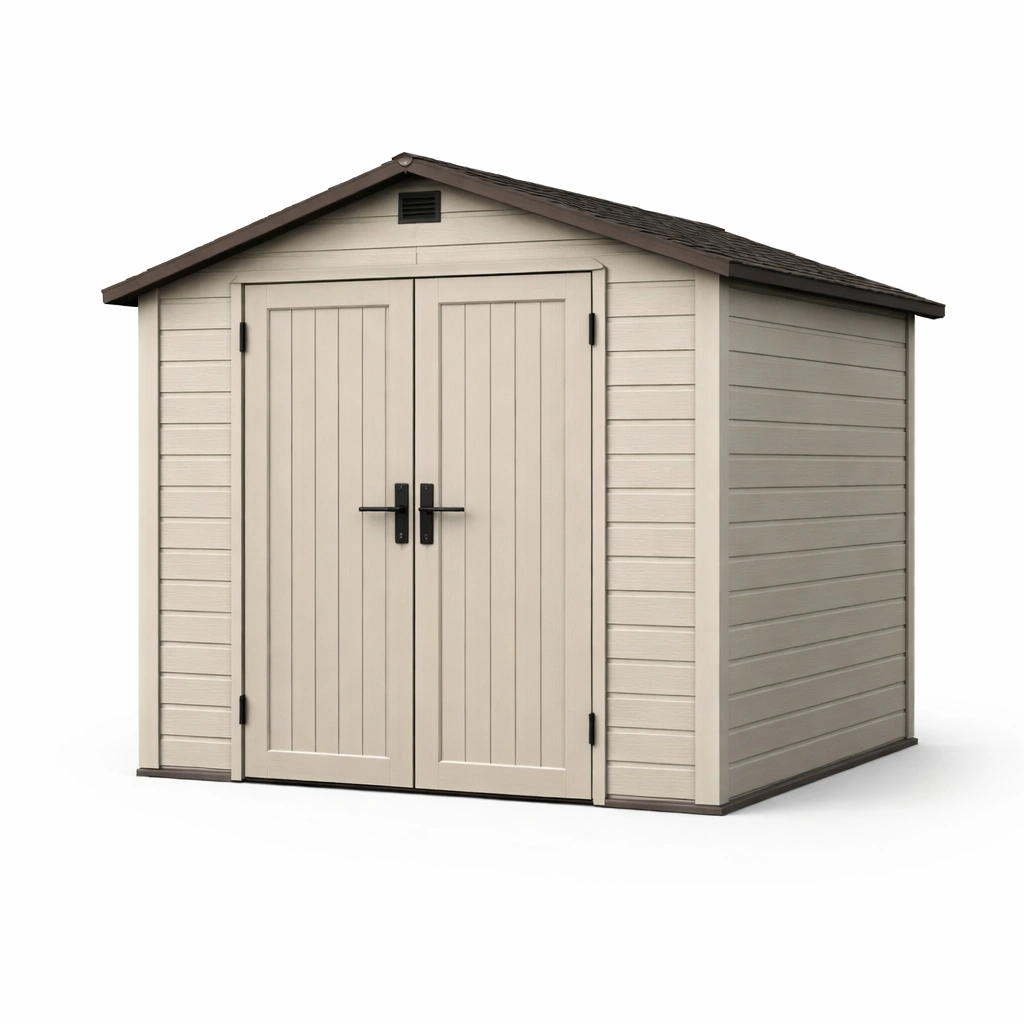 Capanno in resina con struttura in acciaio beige