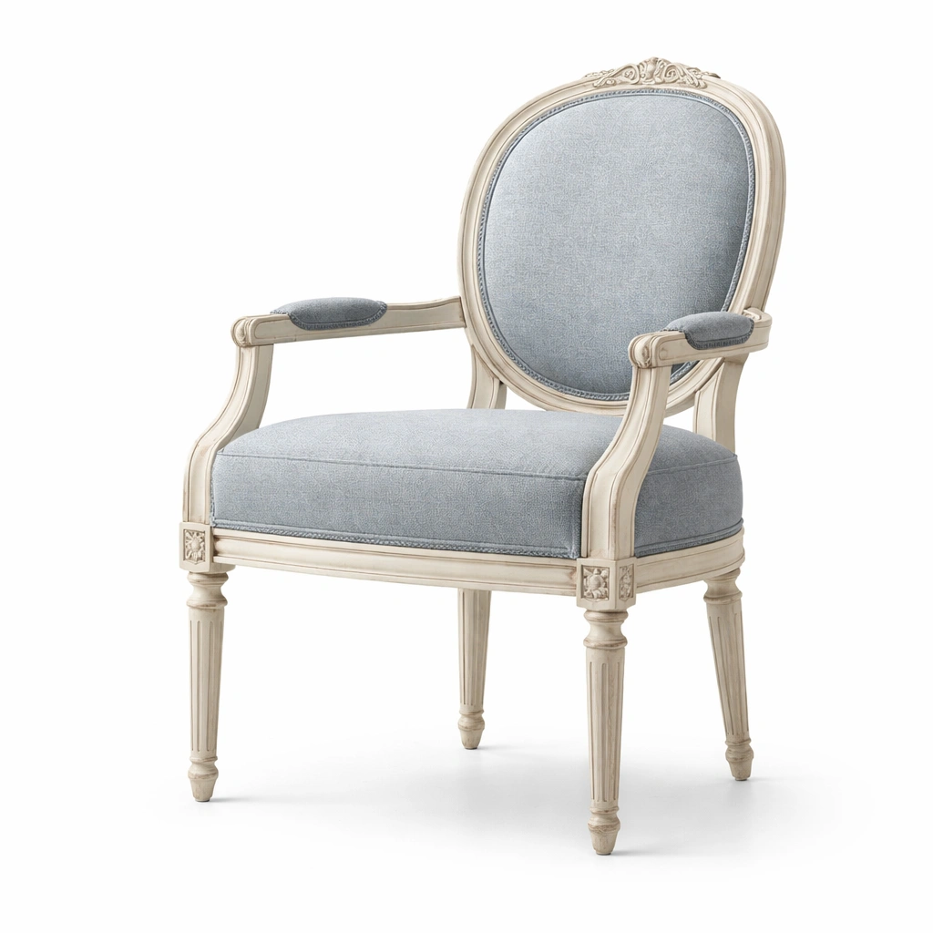 Poltrona in legno e cotone blu