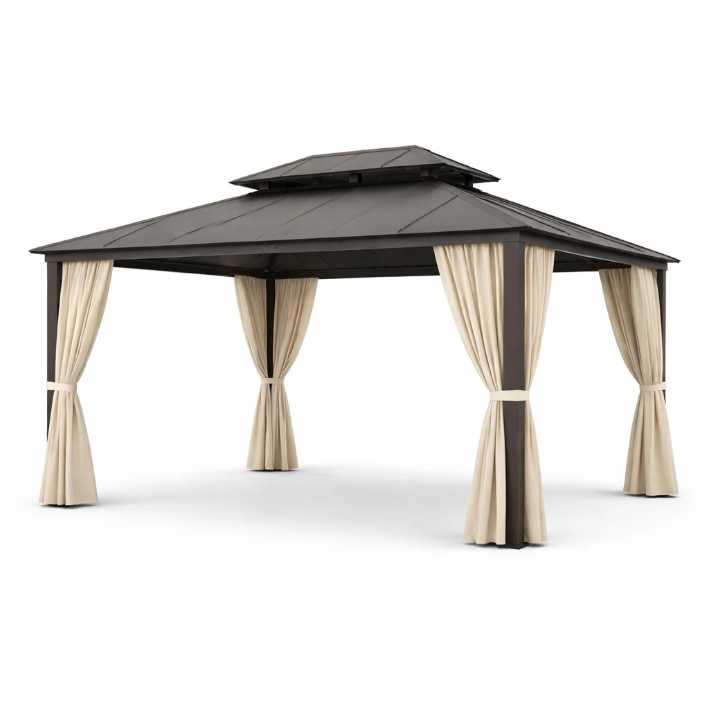 Gazebo in acciaio e tessuto marrone e crema 300x400x270 cm