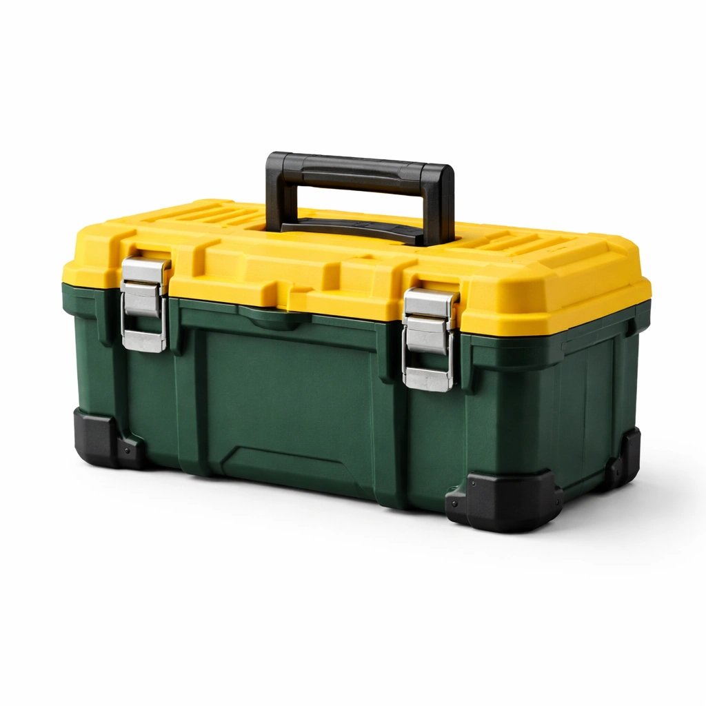 Cassetta degli attrezzi in plastica con chiusure in metallo verde giallo 50x25x25 cm